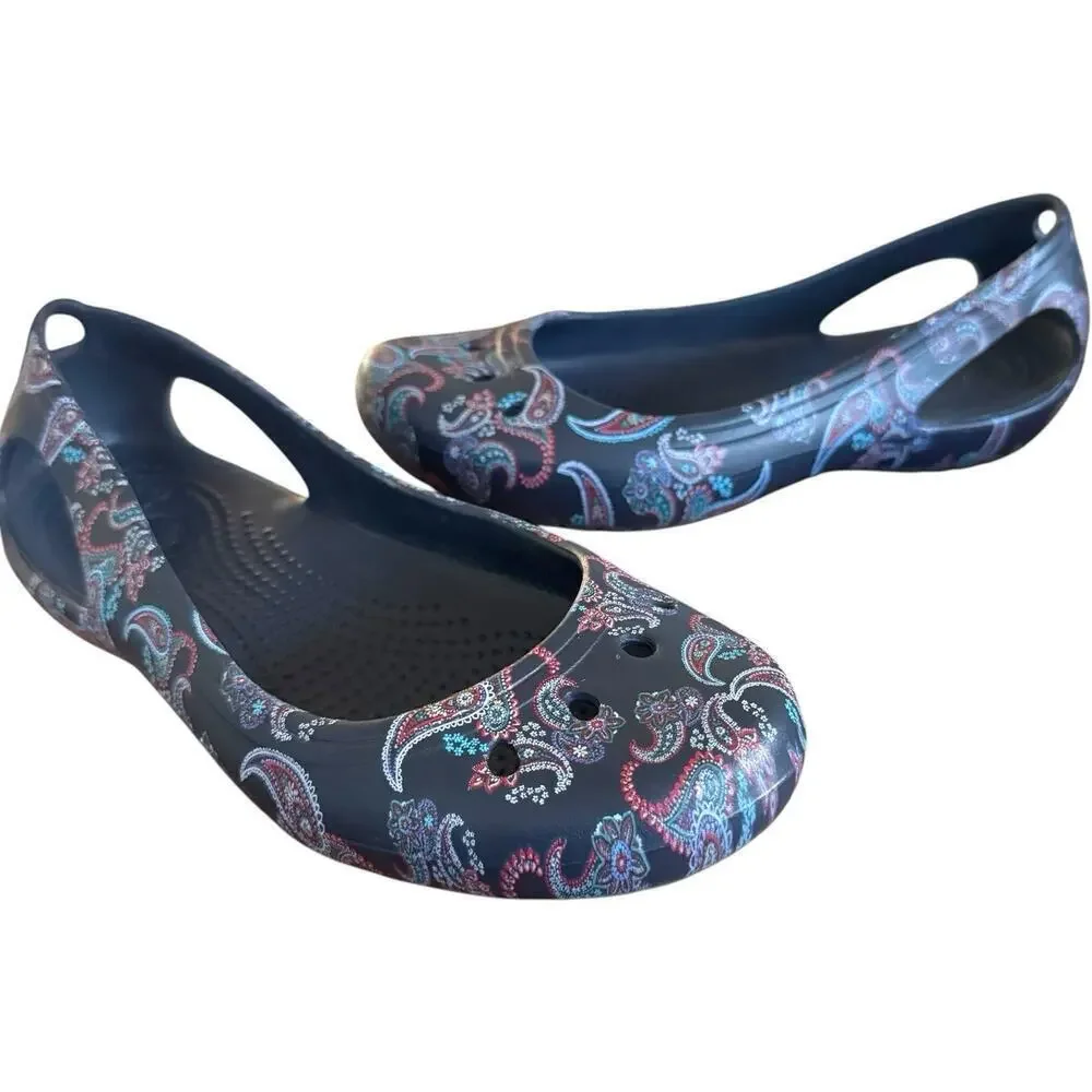 Crocs Kadee Floral Comfort Flats Paisley Floral Navy Women’s Size 6